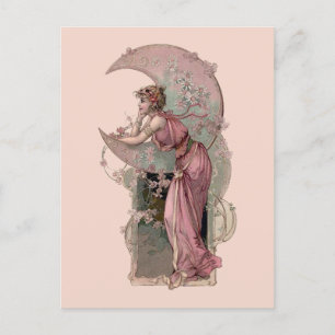 Carte Postale Époque victorienne Art Nouveau Femme & Crescent Mo