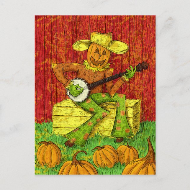 Carte Postale Épouvantail jouant à la peinture banjo (Devant)