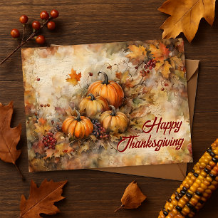 Carte Postale Equarelle Citrouilles Automne Thanks