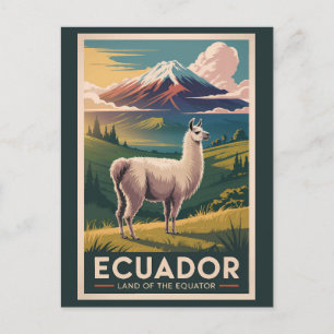 Carte Postale Equateur Llama Illustration Voyage Art Vintage