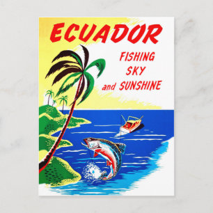 Carte Postale Équateur, pêche et soleil, voyage vintage
