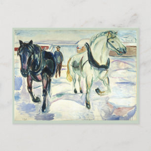 Carte Postale Équipe de chevaux en neige par Edvard Munch
