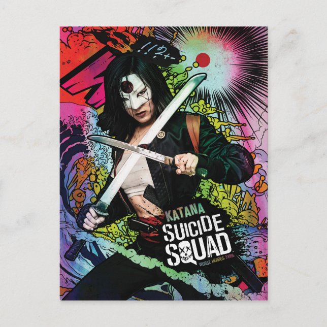 Carte Postale Équipe de suicide | Graffiti de caractères Katana (Devant)