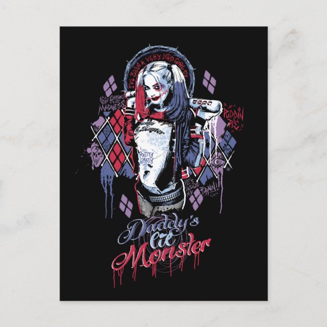 Carte Postale Équipe de suicide | Harley Quinn Graffiti encré (Devant)
