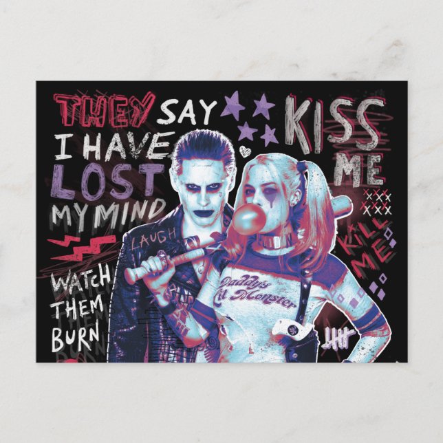 Carte Postale Équipe de suicide | Joker & Harley Typographie Pho (Devant)