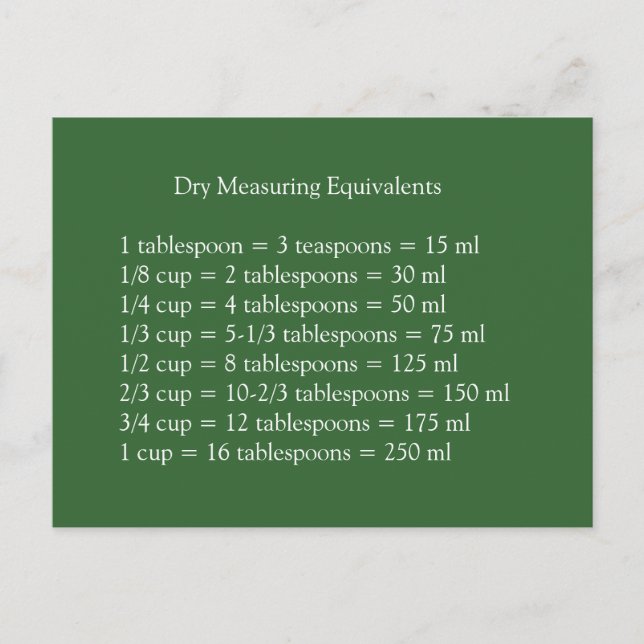 Carte postale Équivalents de mesure sec (Devant)