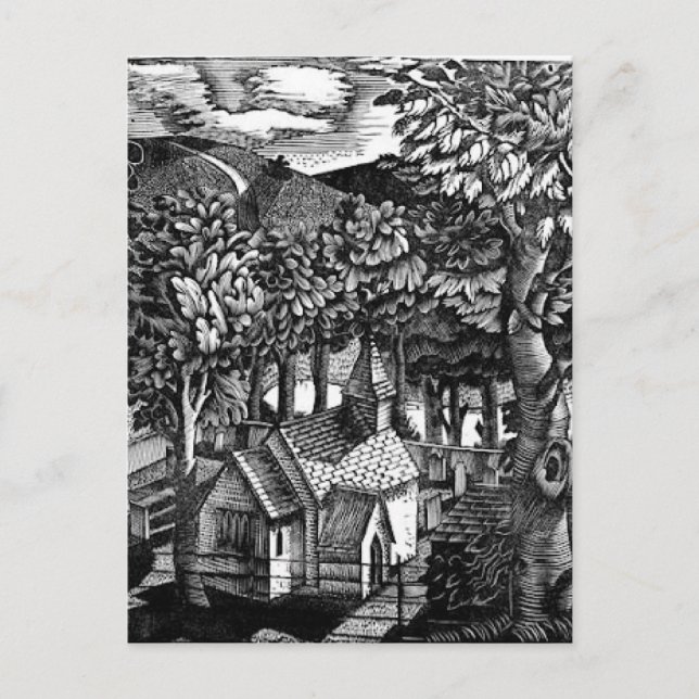 Carte Postale Eric Ravilious - Église sous une colline (Devant)