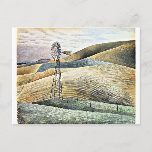 Carte Postale Eric Ravilit, peinture, moulin à vent, (Devant)