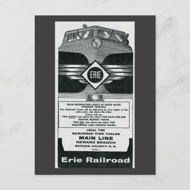 Carte Postale Erie Railroad Suburban TimeTables Couverture 1958 (Devant)