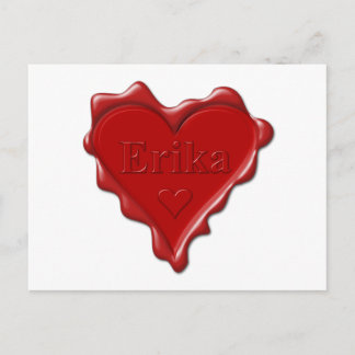 Carte Postale Erika. Coeur rouge sceau de cire Erika