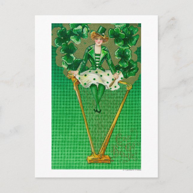 Carte Postale Erin Go Bragh Femme sur la scène de la harpe (Devant)