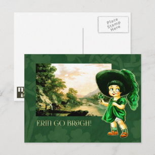 Carte Postale Erin Go Bragh.Vintage irlandaise Fille Saint Patri