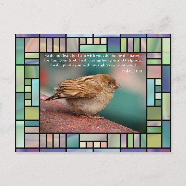 Carte Postale Esaïe 41:10 Verset Bible Avec Verre Oiseau (Devant)