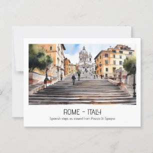 Carte Postale Escalier espagnol aquarelle Rome Italie curio tour