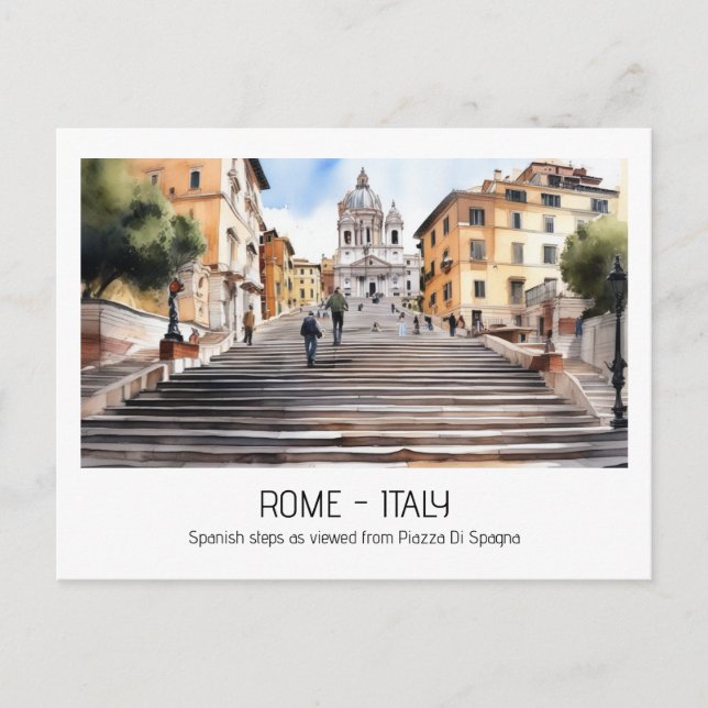 Carte Postale Escalier espagnol aquarelle Rome Italie curio tour (Devant)