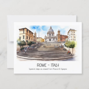 Carte Postale Escalier espagnol aquarelle Rome Italie gardien de