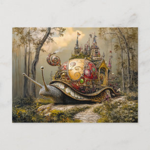 Carte Postale Escargot avec Château sur sa coque en Imaginaire