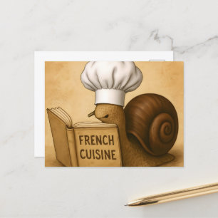 Carte Postale Escargot avec un livre de cuisine français