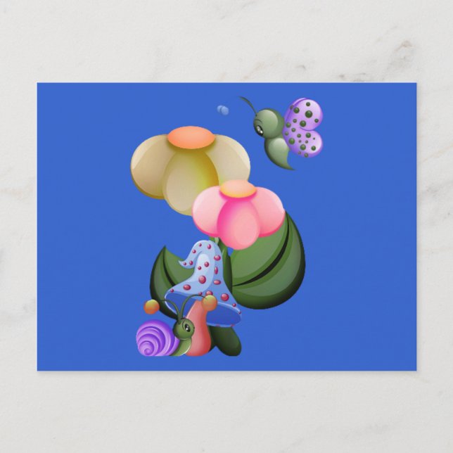 Carte Postale Escargot et papillon petits de vue (Devant)