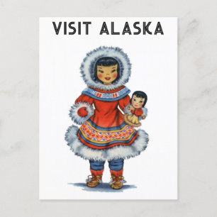 Carte Postale Eskimo vintage Visite Alaska Travel
