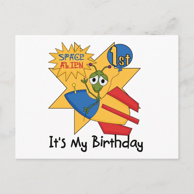 Carte Postale Espace Alien 1er Anniversaire Tshirts et cadeaux (Devant)