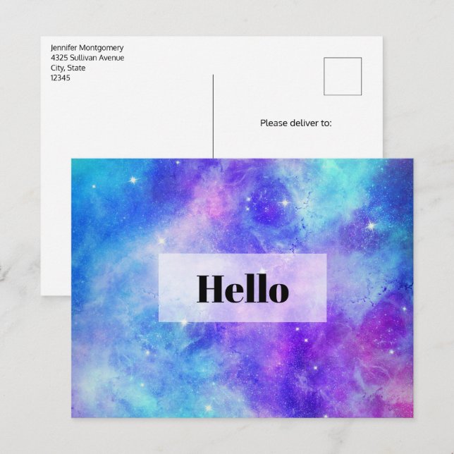 Carte Postale Espace de galaxie violet et bleu Abstrait (Devant / Derrière)