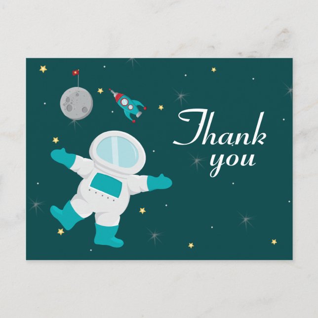 Carte Postale Espace extérieur astronaute anniversaire merci car (Devant)