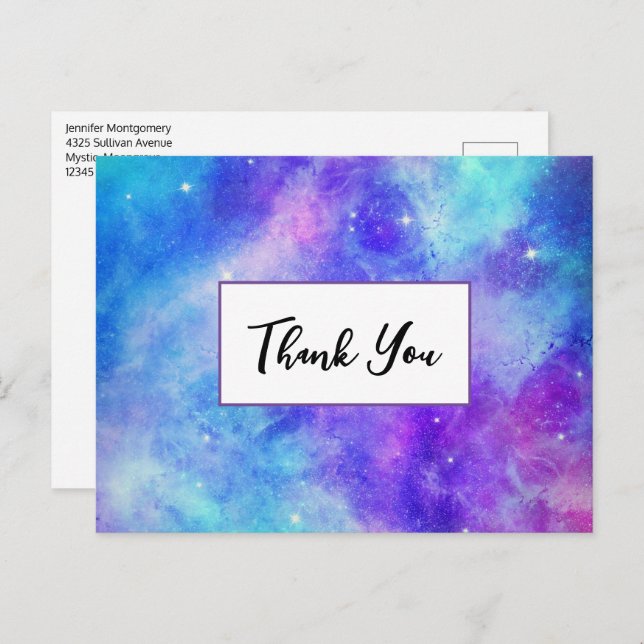 Carte Postale Espace Galaxy violet et bleu Merci Abstrait (Devant / Derrière)