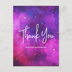 Carte Postale Espace rose et violet & Étoiles Faux Galaxy Merci