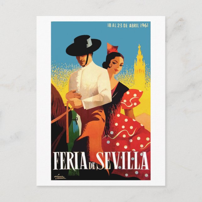 Carte Postale Espagne 1961 Séville Avril Fair Poster (Devant)