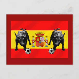 Carte Postale España La Furia Roja football Toro Drapeau de l'Es