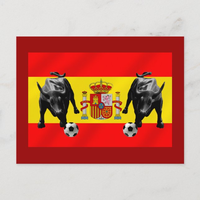Carte Postale España La Furia Roja football Toro Drapeau de l'Es (Devant)