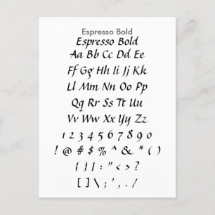 Carte Postale Espresso Bold - Feuille d'échantillonnage de polic