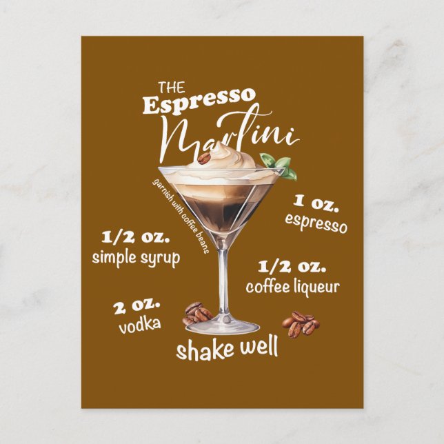 Carte Postale Espresso Martini Recette Cocktail Illustration (Devant)