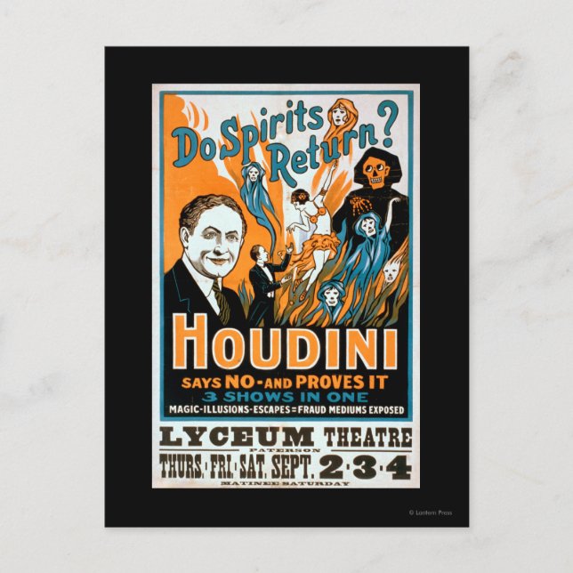 Carte Postale Est-ce que les esprits reviennent ? Houdini Dit NO (Devant)