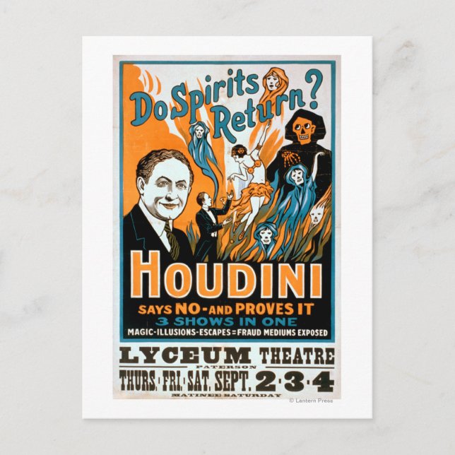 Carte Postale Est-ce que les esprits reviennent ? Houdini Dit NO (Devant)