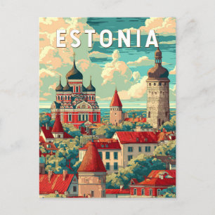 Carte Postale Estonie Illustration Travel Art Vintage