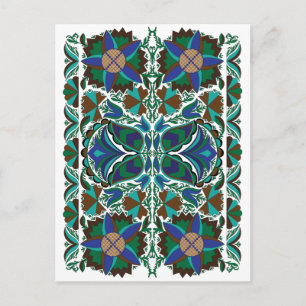 Carte Postale Estonien Bleu Vintage motif d'art populaire avec f