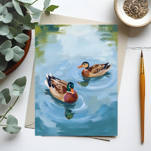Carte Postale Étang aux canards aquarelle peinte