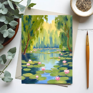 Carte Postale Étang de fleurs de lotus Nature aquarelle verte