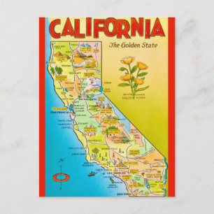 Carte Postale État de Californie illustré 