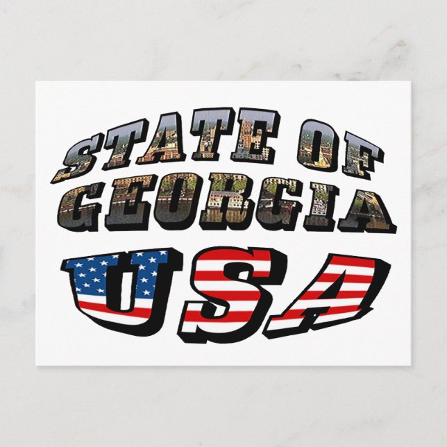 Carte Postale Etat de Géorgie et Etats-Unis Texte du drapeau (Devant)