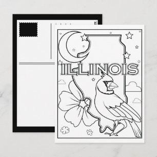 Carte Postale état de l'illinois forme florale collage d'oiseaux