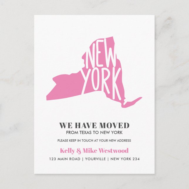 Carte Postale ÉTAT DE NEW YORK Nous avons déménagé Nouvelle adre (Devant)