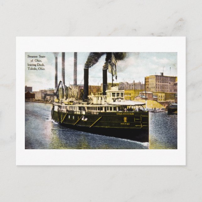 Carte Postale Etat de Steamer de l'Ohio quittant Dock, Toledo, O (Devant)