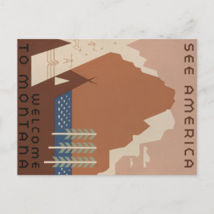 Carte Postale État du Montana : Tribus indiennes, Montagnes, Pra