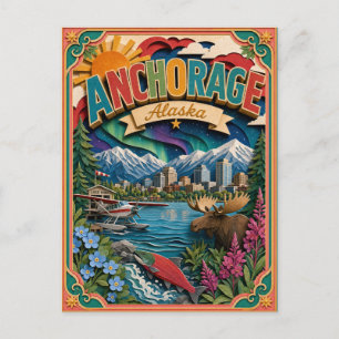 Carte Postale États découpés Anchorage Alaska Art en papier