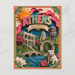 Carte Postale États découpés Athènes Géorgie Art papier