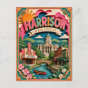 Carte Postale États découpés Harrison Arkansas Art en papier