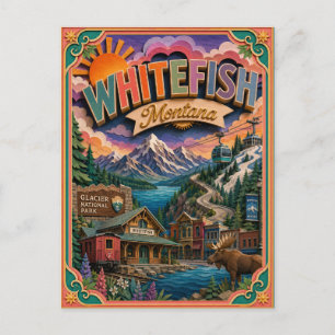 Carte Postale États PopCut Whitefish Montana Art en Papier